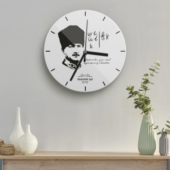 Öğretmenler Günü Atatürk Tasarımlı Kişiye Özel Ahşap Duvar Saati resmi