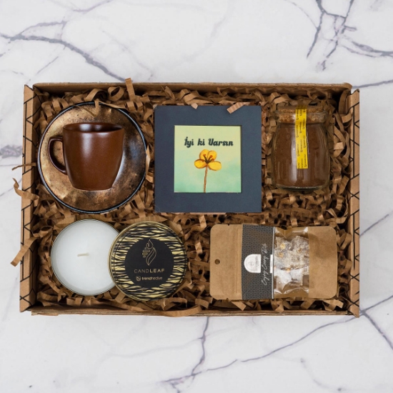 Kahve Aşkı Hediye Seti & Kahve Fincanı, Çerçeve, Dekoratif Mum, resmi