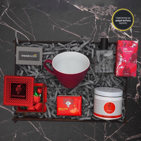 Dekoratif Ahşap Kutuda & Çay Fincanı, Parfüm, Şeker, Bitki Çayı, Sabun Hediye Kutusu  resmi