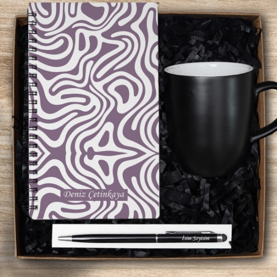 Ahşap Defter - Renkli Kupa - Kalem Hediye Seti resmi