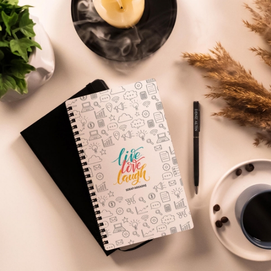 Live Love Laugh Ahşap Defter, Kalem Hediye Seti resmi