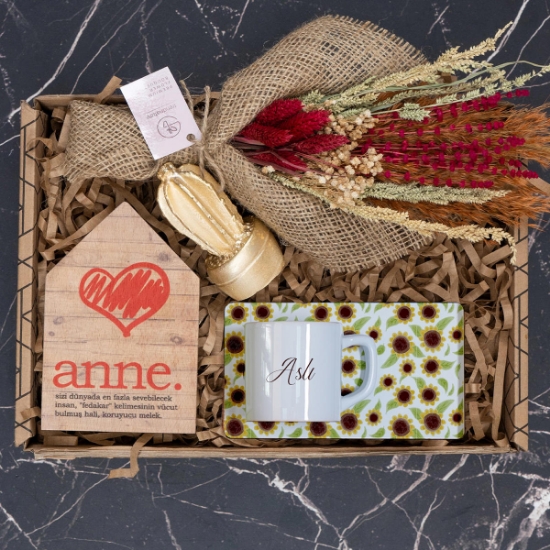 Anne Ahşap Çerçeve, Biblo, Çiçek, Kahve Fincanı, Hediye Kutusu resmi