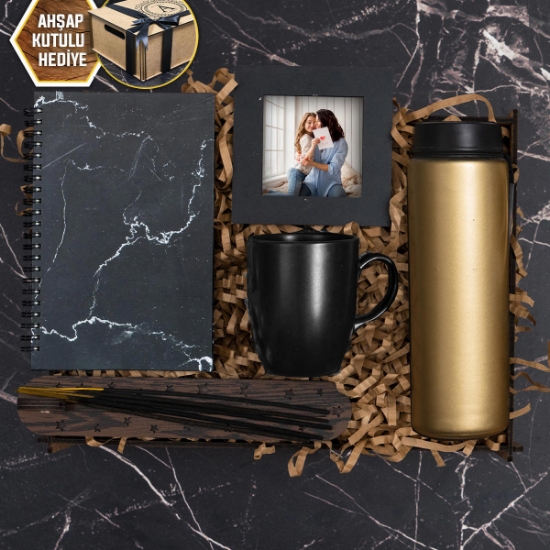 Mermer Desen Defter, Suluk, Kupa, Fotoğraf Çerçevesi, Tütsü  Hediye Kutusu resmi