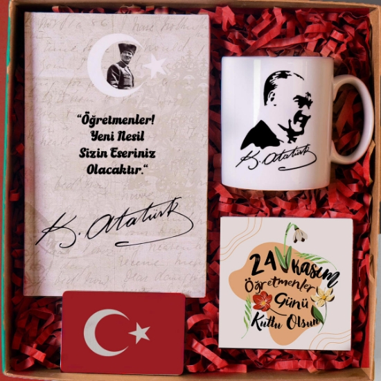 Atatürk Temalı Öğretmenler Günü Hediyesi & Kupa Bardak, Defter, Bardak Altı, Magnet resmi