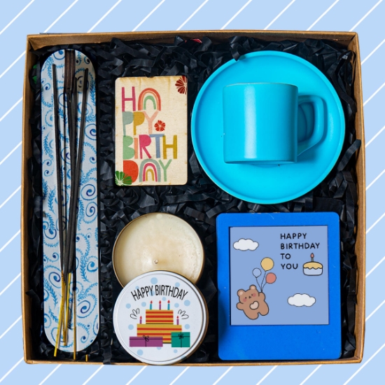 Mavi Fincan, Tütsü, Mum, Çerçeve Doğum Günü Hediye Kutusu resmi