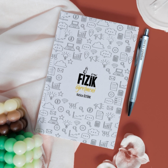 Fizik Öğretmeni Baskılı Beyaz Defter + Kalem Hediye Seti resmi