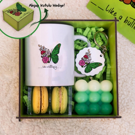 Renkli Ahşap Kutulu Mini Hediye Seti & Like a Butterfly resmi