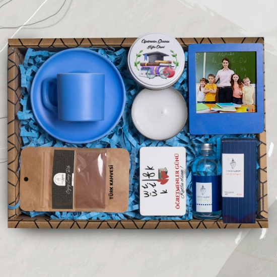 Öğretmene Dolu Hediye Seti & Kahve Fincanı, Mum, Çerçeve, Kolonya, Türk Kahvesi, Magnet resmi