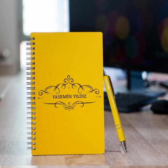 Kişiye Özel Pastel Renkli Ahşap Defter Kalem Seti 5 resmi