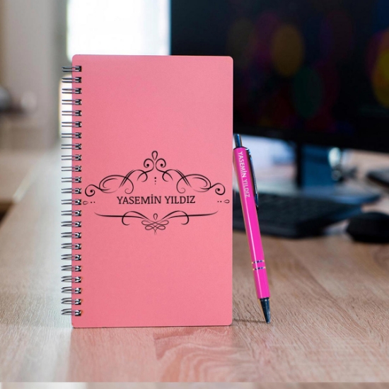 Kişiye Özel Pastel Renkli Ahşap Defter Kalem Seti 5 resmi