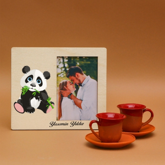 Kişiye Özel Panda Temalı Doğum Günü Çerçeve ve Kahve Fincanı Seti resmi