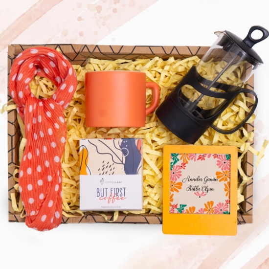 Anneler Günü Hediyesi & Frenchpress, Renkli Fincan, Mum, Filitre Kahve resmi