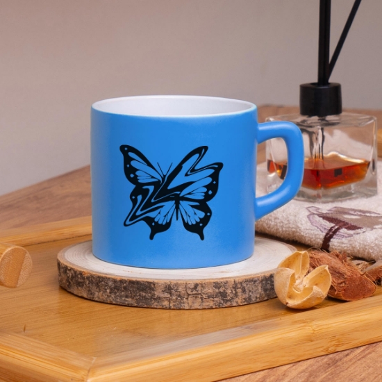 Seraclass Mavi Renkli Butterfly Tasarımlı Çay & Nescafe Fincanı resmi