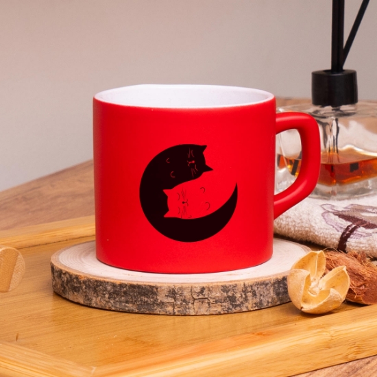 Seraclass Kırmızı Renkli Kedi Tasarımlı Çay & Nescafe Fincanı resmi