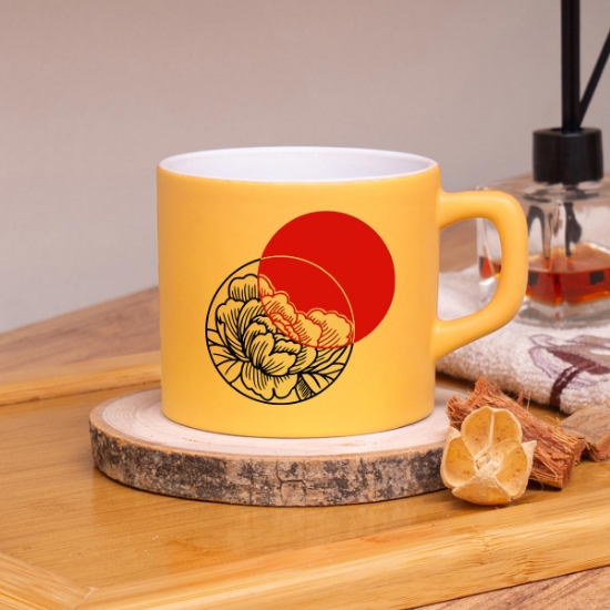 Seraclass Turuncu Renkli Çiçek Tasarım Çay & Nescafe Fincanı resmi