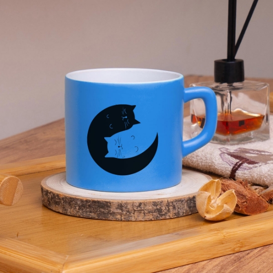 Seraclass Mavi Renkli Kedi Tasarımlı Çay & Nescafe Fincanı resmi