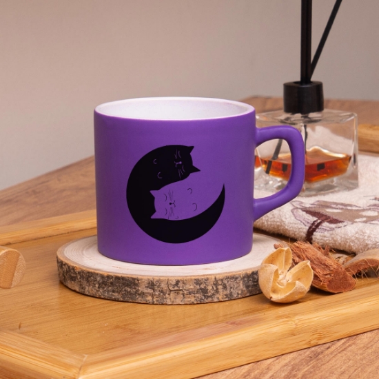 Seraclass Mor Renkli Kedi Tasarımlı Çay & Nescafe Fincanı resmi