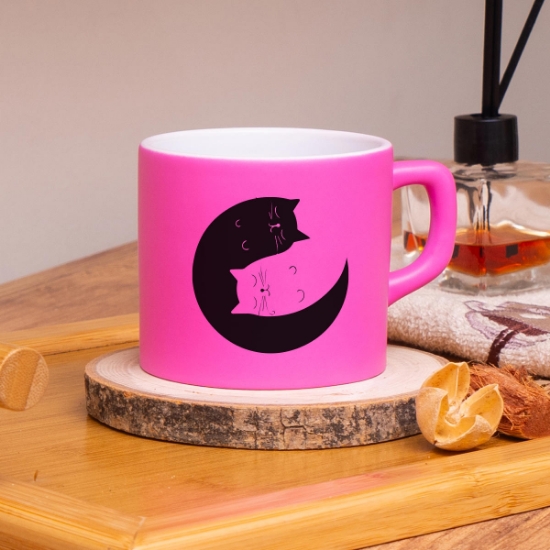 Seraclass Pembe Renkli Kedi Tasarımlı Çay & Nescafe Fincanı resmi