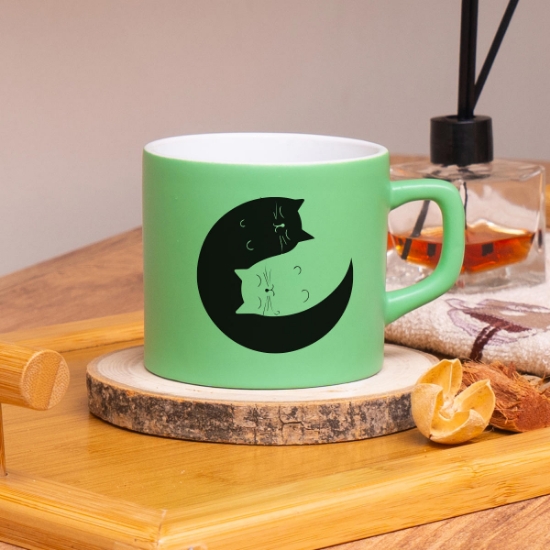 Seraclass Yeşil Renkli Kedi Tasarımlı Çay & Nescafe Fincanı resmi