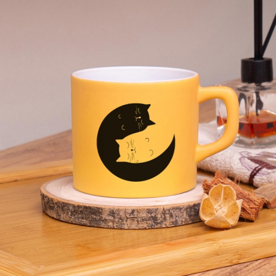 Seraclass Sarı Renkli Kedi Tasarımlı Çay & Nescafe Fincanı  resmi
