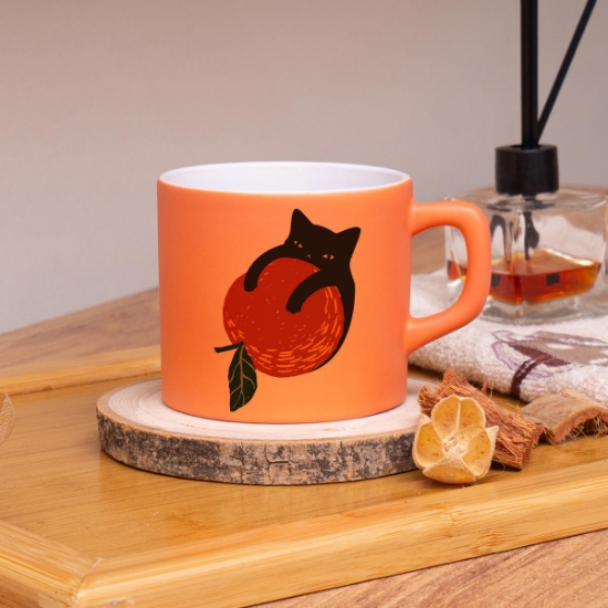 Seraclass Turuncu Renkli Portakal Tasarımlı Çay & Nescafe Fincanı resmi