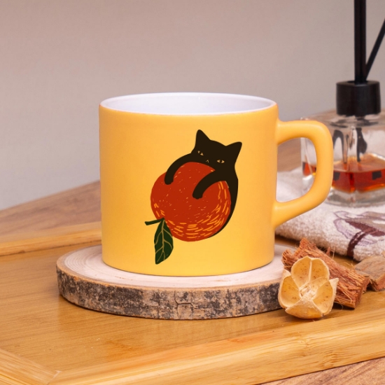 Seraclass Sarı Renkli Portakal Tasarımlı Çay & Nescafe Fincanı resmi