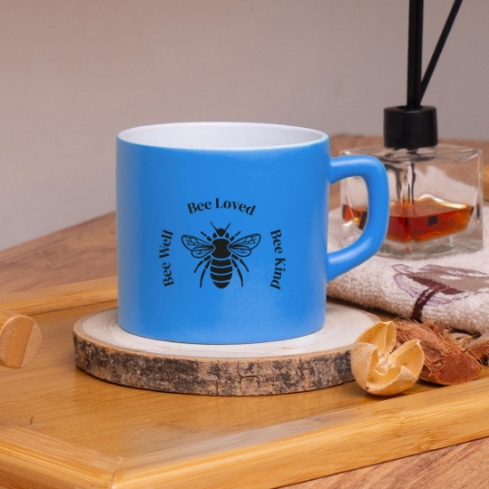 Seraclass Mavi Renkli Bee Loved Tasarımlı Çay & Nescafe Fincanı resmi