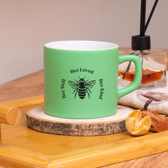 Seraclass Yeşil Renkli Bee Loved Tasarımlı Çay & Nescafe Fincanı resmi