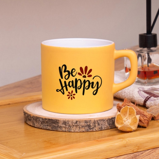 Seraclass Sarı Renkli Be Happy Tasarımlı Çay & Nescafe Fincanı resmi