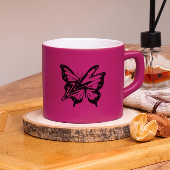 Seraclass Fuşya Renkli Butterfly Tasarımlı Çay & Nescafe Fincanı resmi