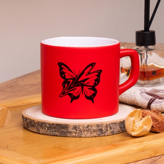 Seraclass Kırmızı Renkli Butterfly Tasarımlı Çay & Nescafe Fincanı resmi