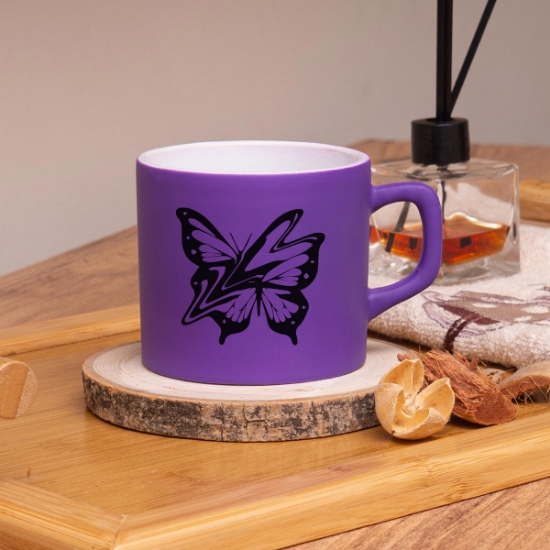 Seraclass Mor Renkli Butterfly Tasarımlı Çay & Nescafe Fincanı resmi