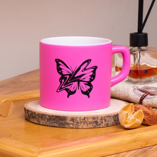 Seraclass Pembe Renkli Butterfly Tasarımlı Çay & Nescafe Fincanı resmi