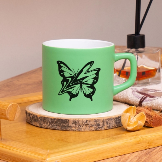 Seraclass Yeşil Renkli Butterfly Tasarımlı Çay & Nescafe Fincanı resmi
