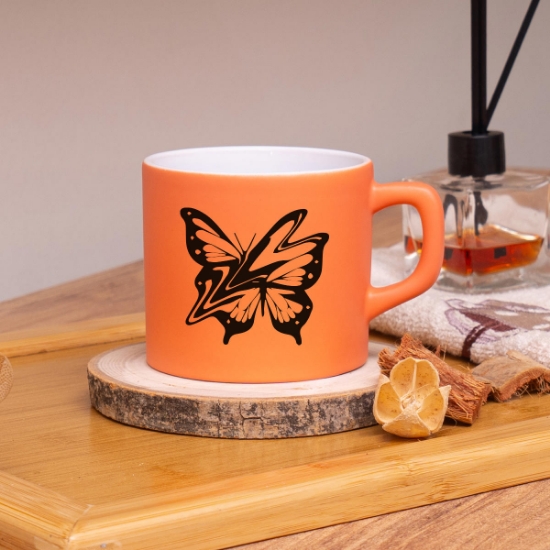 Seraclass Turuncu Renkli Butterfly Tasarımlı Çay & Nescafe Fincanı resmi