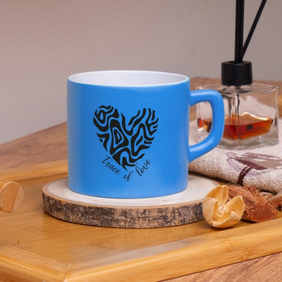 Seraclass Mavi Renkli Trace of Love Tasarımlı Çay & Nescafe Fincanı resmi