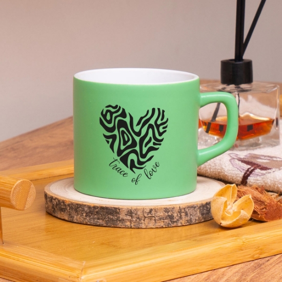 Seraclass Yeşil Renkli Trace of Love Tasarımlı Çay & Nescafe Fincanı resmi