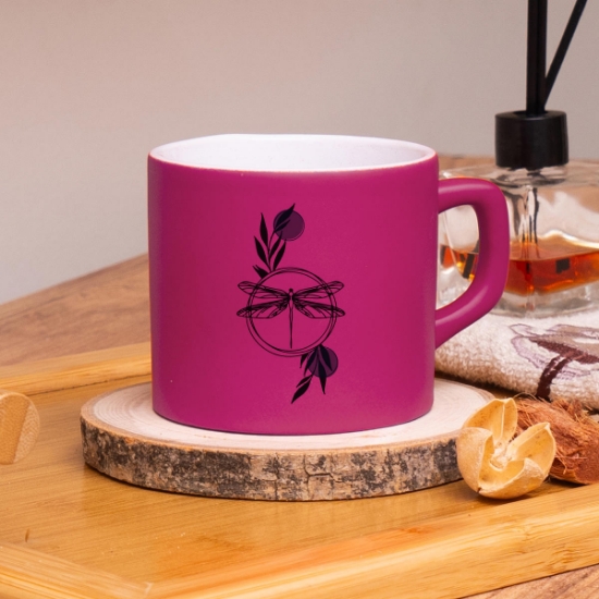 Seraclass Fuşya Renkli Yusufçuk Tasarımlı Çay & Nescafe Fincanı resmi