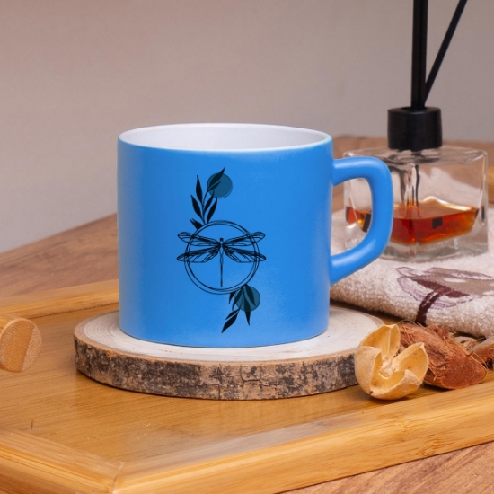 Seraclass Mavi Renkli Yusufçuk Tasarımlı Çay & Nescafe Fincanı resmi