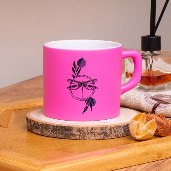 Seraclass Pembe Renkli Yusufçuk Tasarımlı Çay & Nescafe Fincanı resmi