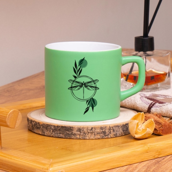 Seraclass Yeşil Renkli Yusufçuk Tasarımlı Çay & Nescafe Fincanı resmi