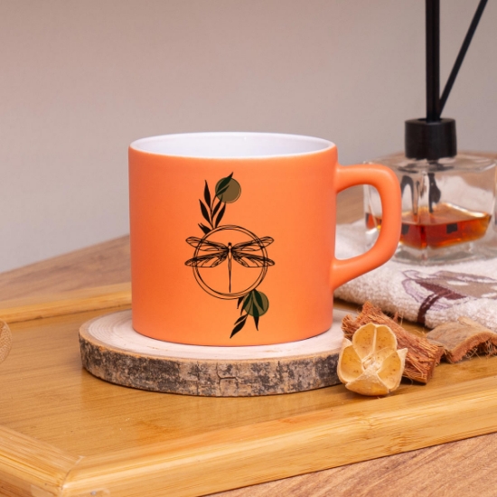 Seraclass Turuncu Renkli Yusufçuk Tasarımlı Çay & Nescafe Fincanı resmi