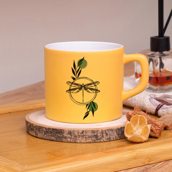Seraclass Sarı Renkli Yusufçuk Tasarımlı Çay & Nescafe Fincanı resmi