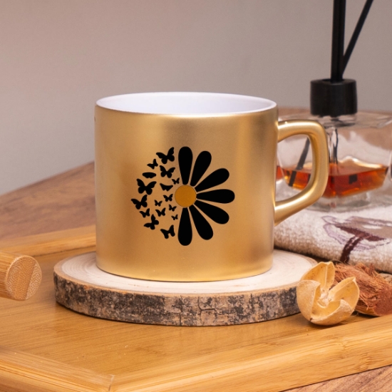 Seraclass Papatya Tasarım Gold Renkli Çay & Nescafe Fincanı resmi