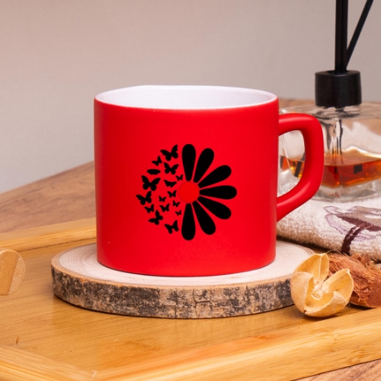 Seraclass Papatya Tasarım Kırmızı Renkli Çay & Nescafe Fincanı resmi