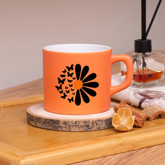 Seraclass Papatya Tasarım Turuncu Renkli Çay & Nescafe Fincanı resmi