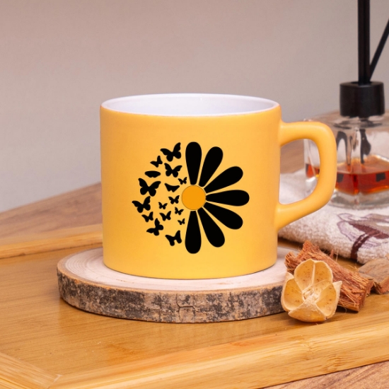 Seraclass Papatya Tasarım Sarı Nescafe Fincanı resmi