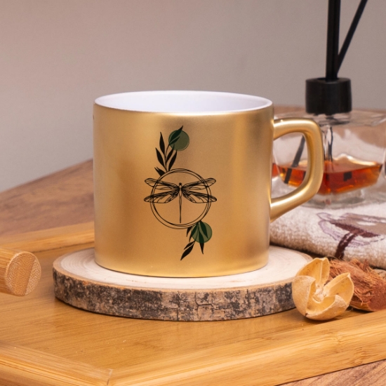 Seraclass Gold Renkli Yusufçuk Tasarım Çay & Nescafe Fincanı resmi