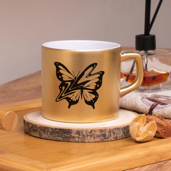 Seraclass Gold Renkli Butterfly Tasarım Çay & Nescafe Fincanı resmi
