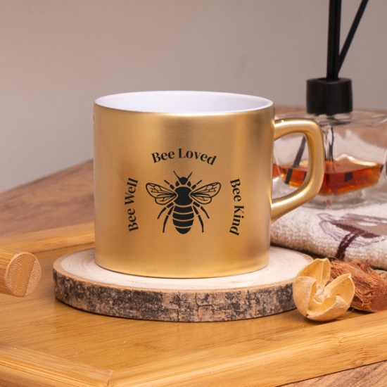 Seraclass Gold Renkli Bee Loved Tasarım Çay & Nescafe Fincanı resmi